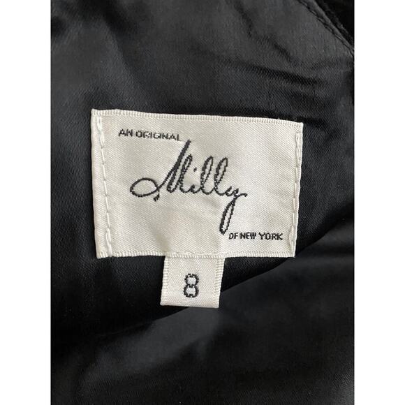 Milly NY Designer Women's Black Scallop Strapless Velvet Formal Dress Back Bow 8 - Picture 9 of 11